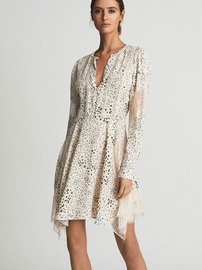 Reiss Elyse Romantic Floral Lace-Trim Dress Sz 10